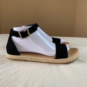 Just Fab "By the Sea" espadrille flats black‎ buckle ankle strap Size 8